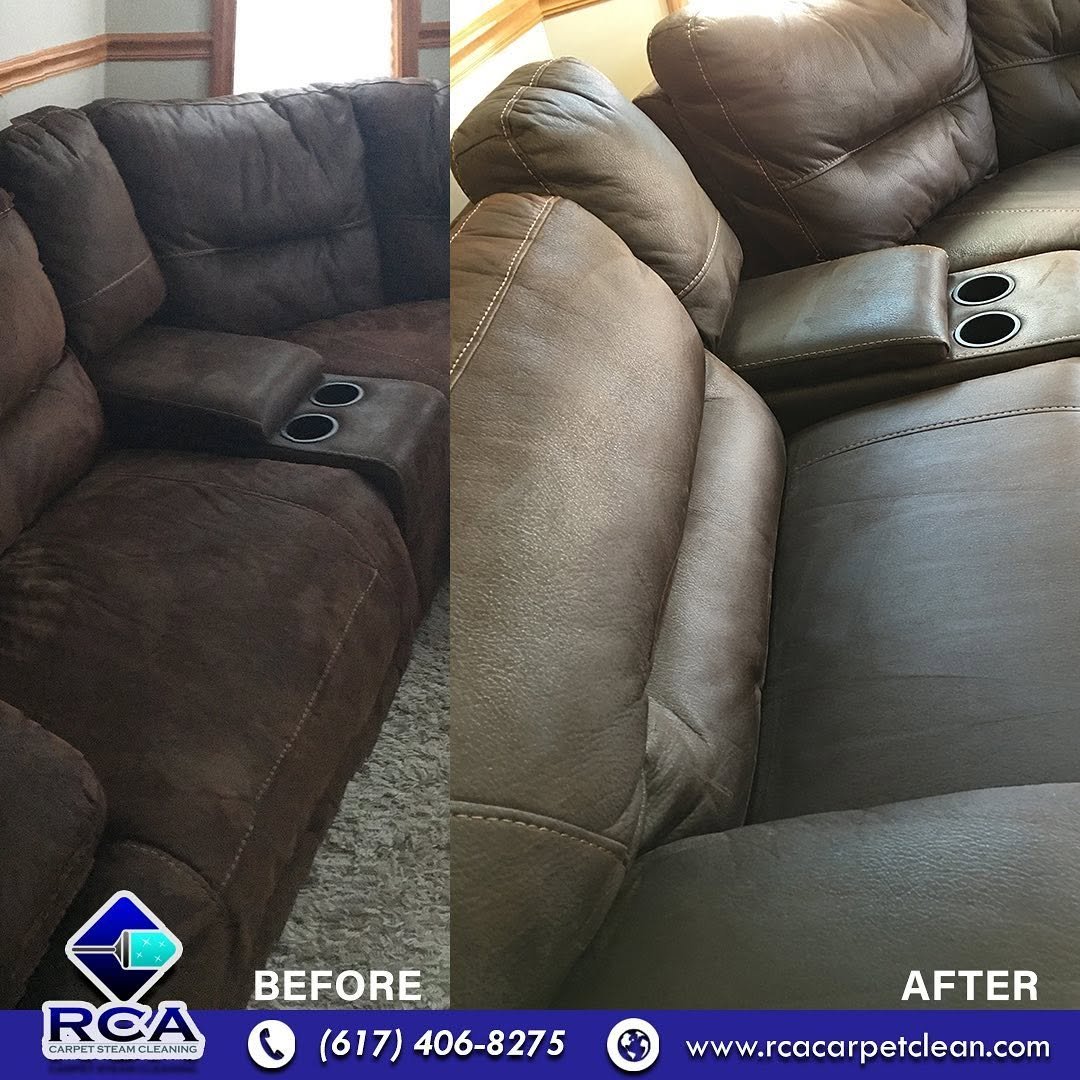 Leather sectional sofa before and after deep cleaning โ RCA Upholstery and Carpet Cleaning